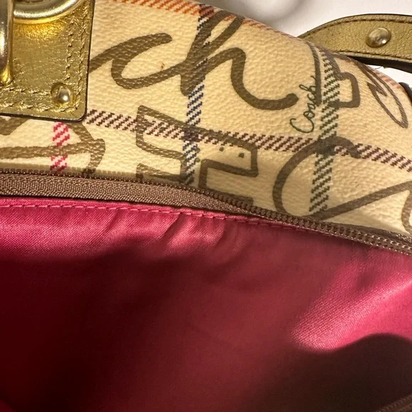 Coach bag Chelsea gold tattersall graffiti large domed purse/tote/crossbody bag - Picture 7 of 11
